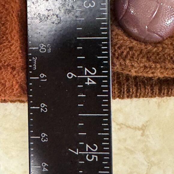 1970s Vintage Brown w Red Suede Front Shawl Cardigan RETRO M Old Grandpa Hipster - Picture 14 of 15